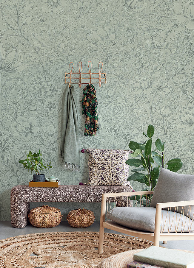 316085 Sage Rosarium Wall Mural by Eijffinger
