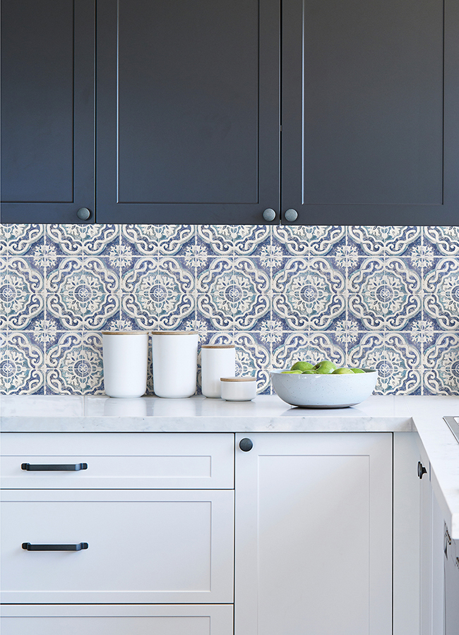 WPBS4645 - Ada Blue Embossed Peel and Stick Backsplash Tiles - by WallPops