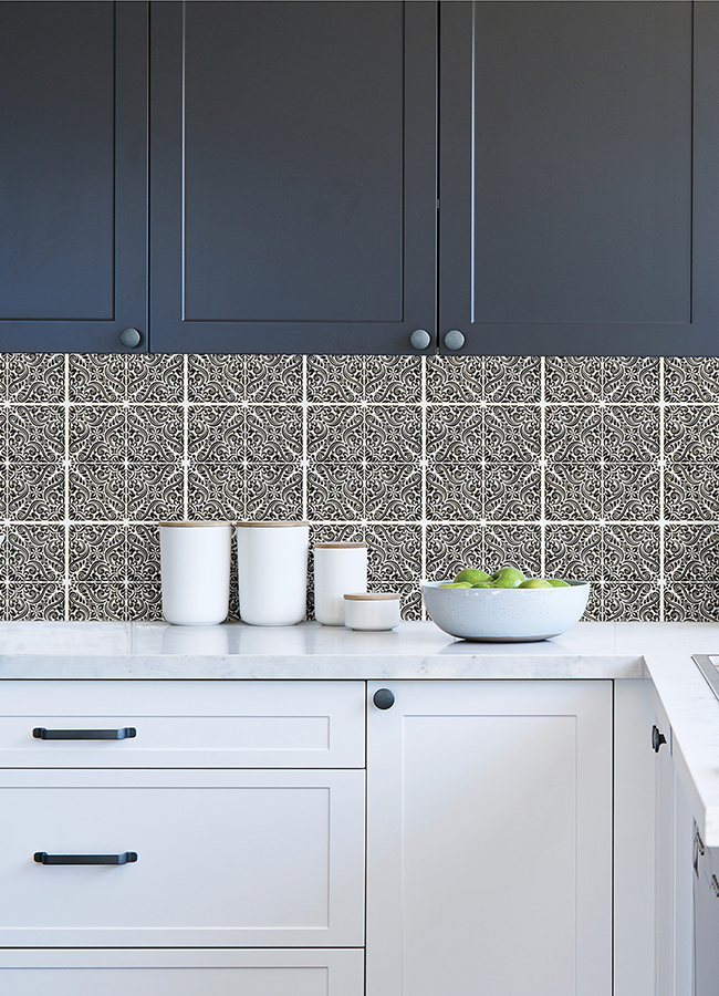 WPBS4647 - Dawson Black Embossed Peel and Stick Backsplash Tiles - by