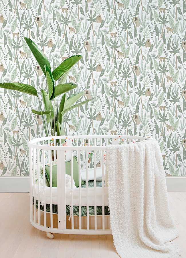 4060139071 Kiki Light Green Monkeys Wallpaper by Chesapeake