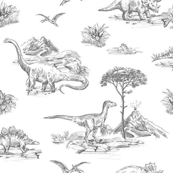 Picture of Isolde Charcoal Dinosaurs Wallpaper