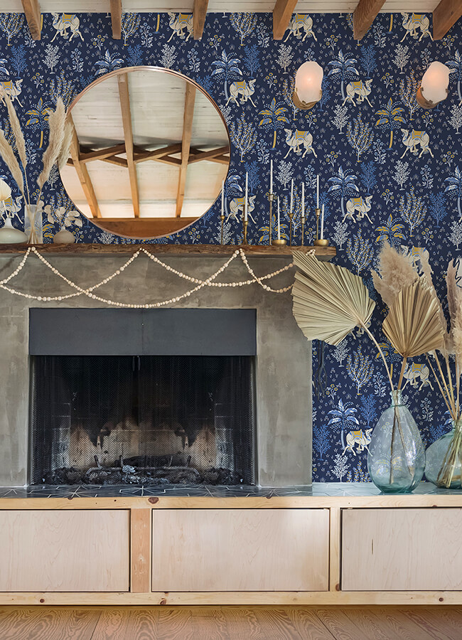 PFS4808 Navy Camel's Courtyard Peel and Stick Wallpaper by