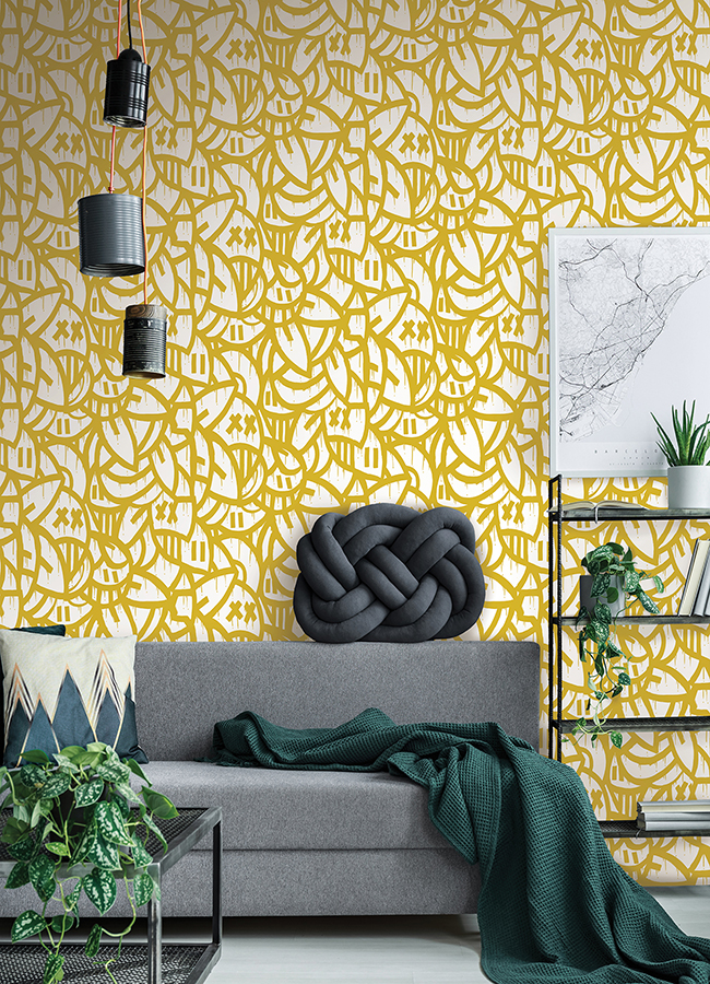 AAS4880 - Yellow Bold Arrangements Peel and Stick Wallpaper - by