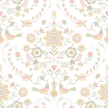 Picture of Britt Peach Embroidered Damask Wallpaper