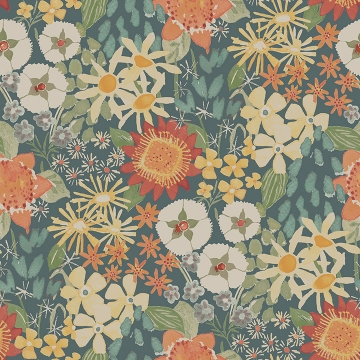 Picture of Karina Teal Wildflower Garden Wallpaper
