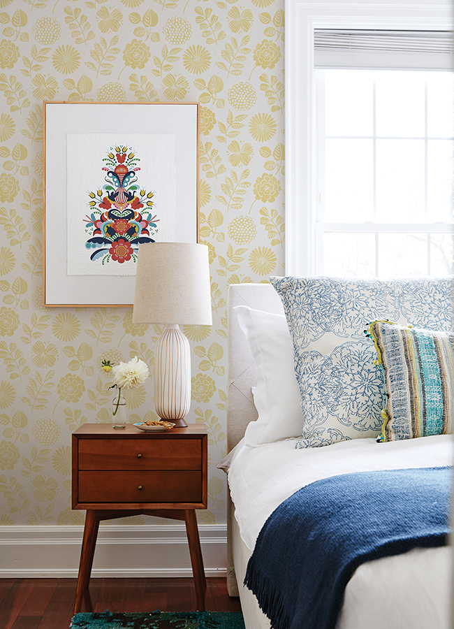 4066-26530 - Inge Yellow Floral Block Print Wallpaper - by A-Street Prints