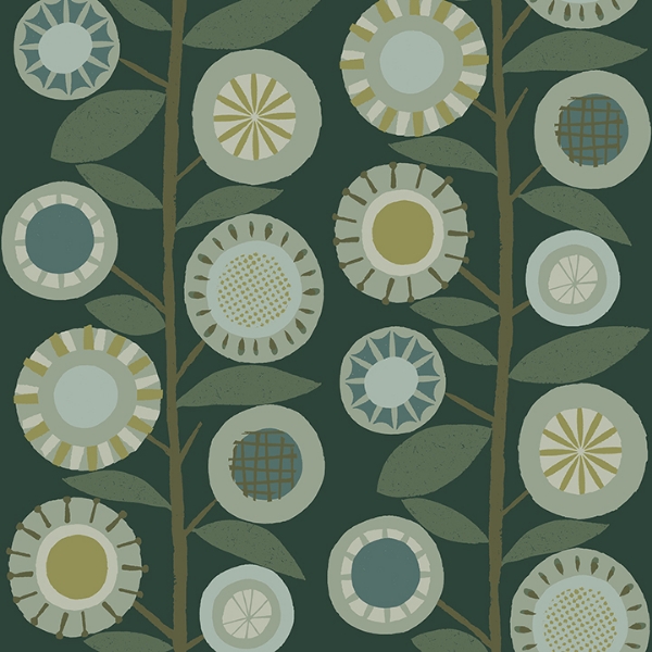 Picture of Sisu Evergreen Floral Geometric Wallpaper