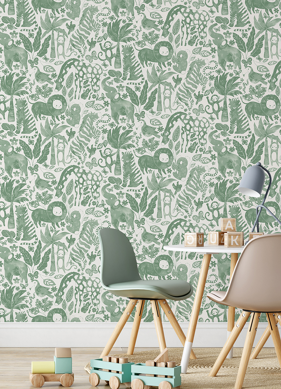 NUS4851 Sweet Safari Green Peel and Stick Wallpaper by NuWallpaper