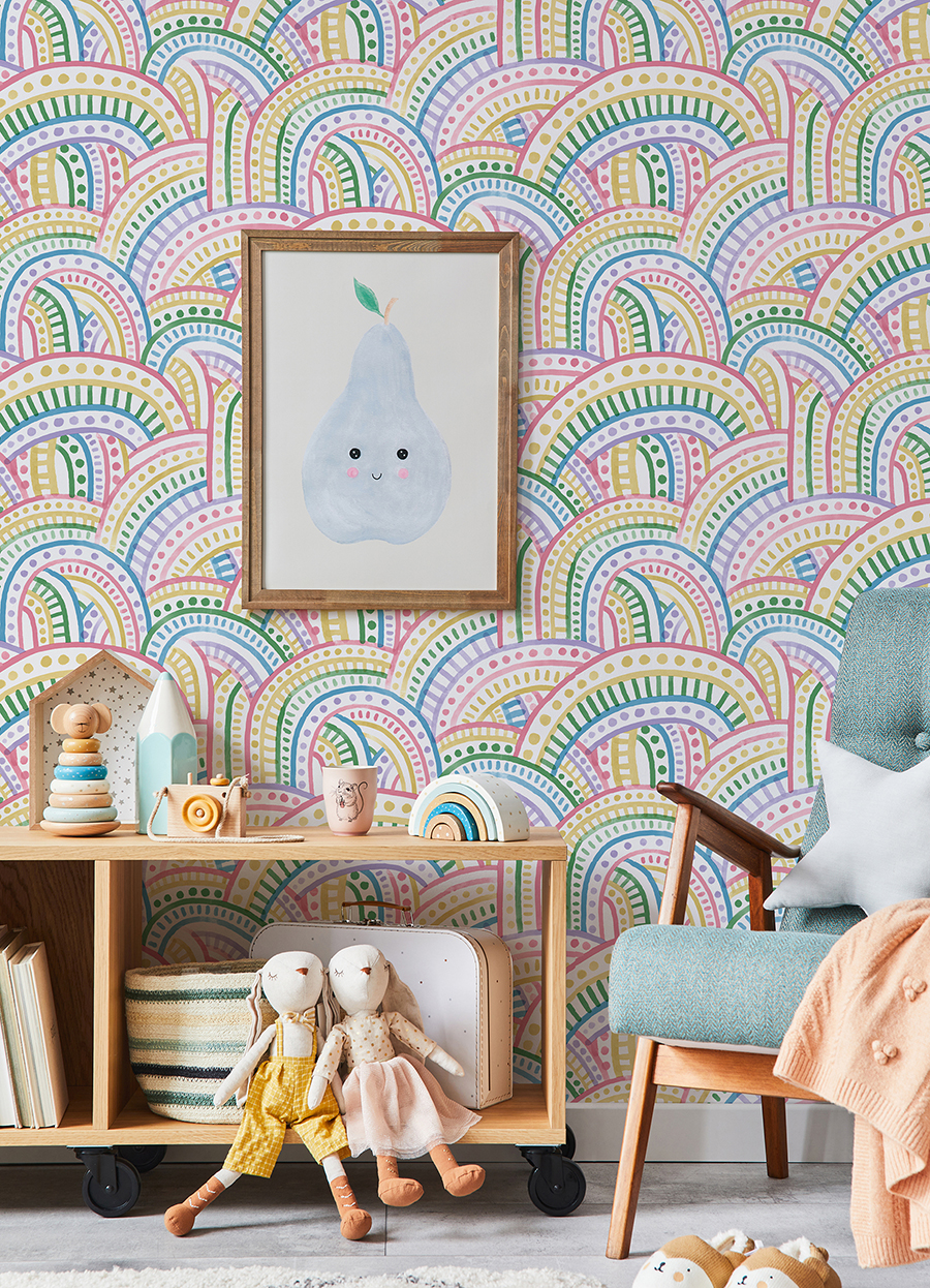 NUS4853 - Retro Rainbow Multi Bright Peel and Stick Wallpaper - by