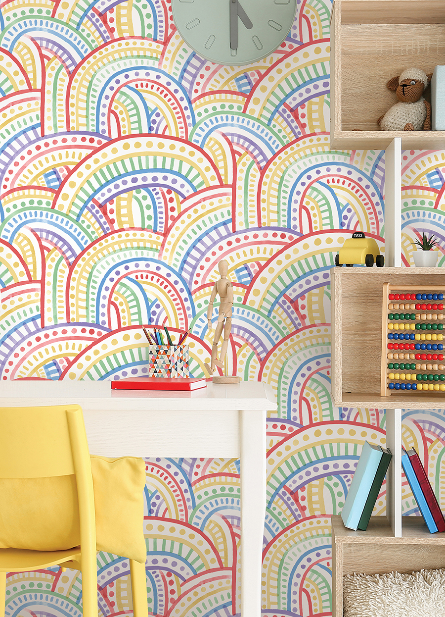 NUS4854 - Retro Rainbow Multi Peel and Stick Wallpaper - by NuWallpaper