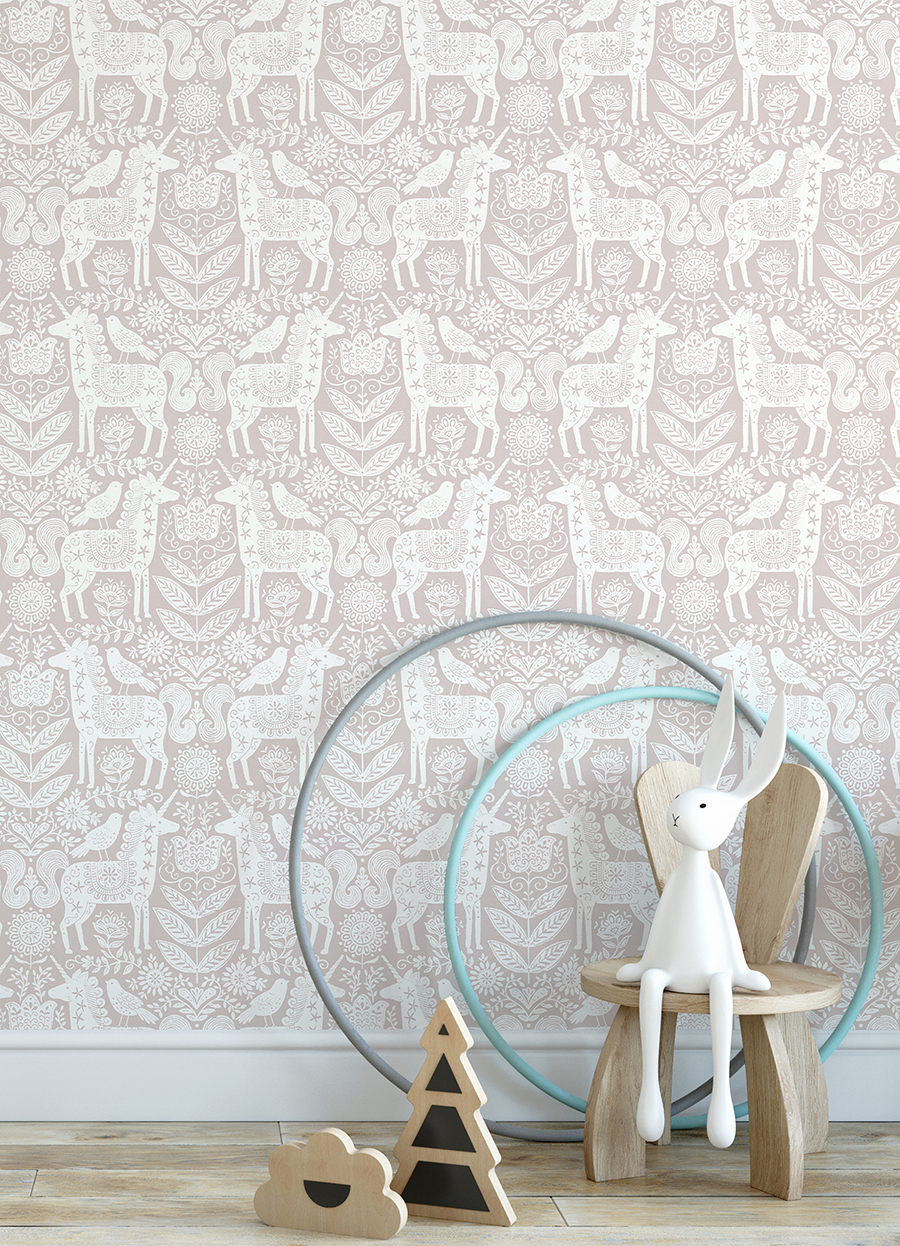 NUS4858 Unicorn Stamp Pink Peel and Stick Wallpaper by NuWallpaper