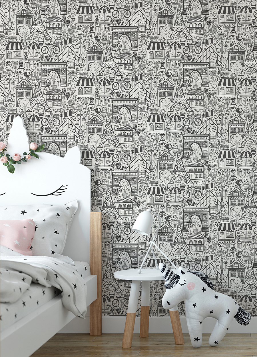 NUS4859 - Oui Paris Charcoal Peel and Stick Wallpaper - by NuWallpaper