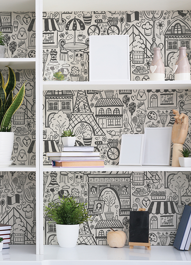 NUS4859 - Oui Paris Charcoal Peel and Stick Wallpaper - by NuWallpaper