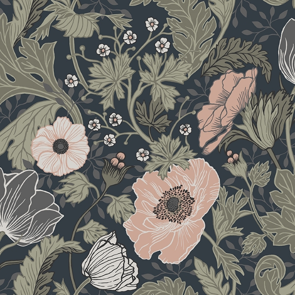 Picture of Anemone Navy Floral Wallpaper