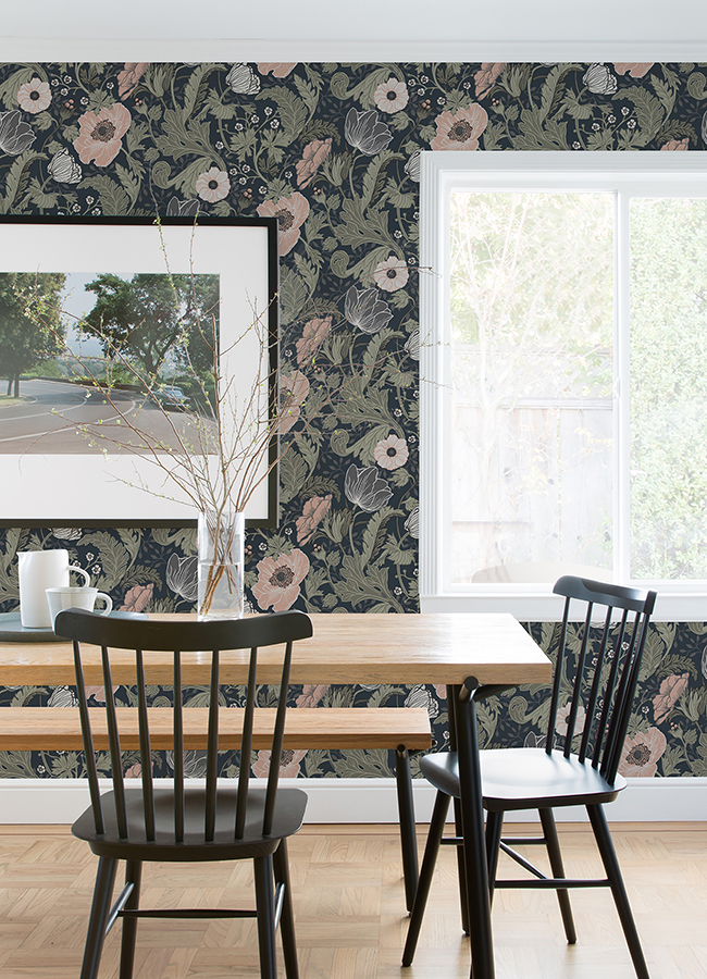 408044103 Anemone Navy Floral Wallpaper by AStreet Prints