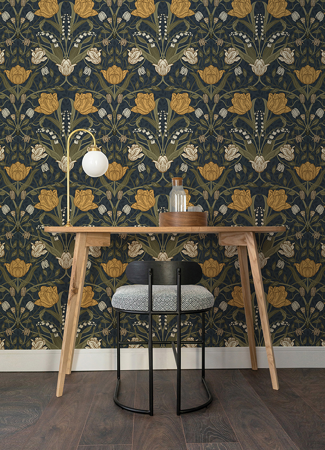 4080-44106 - Filippa Navy Tulip Wallpaper - by A-Street Prints