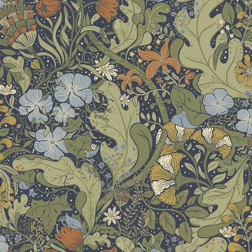 Picture of Elise Indigo Nouveau Gardens Wallpaper