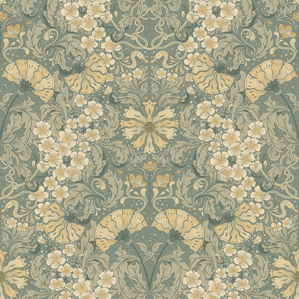 Picture of Ojvind Sea Green Floral Ogee Wallpaper