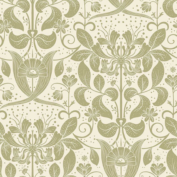 Picture of Berit Olive Floral Crest Wallpaper