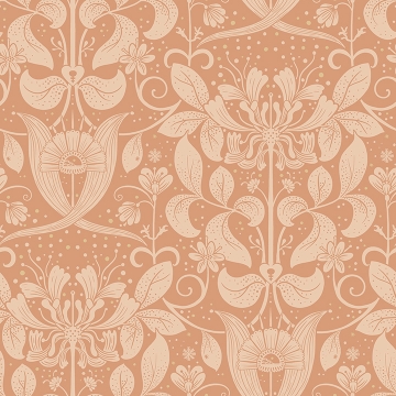 Picture of Berit Coral Floral Crest Wallpaper