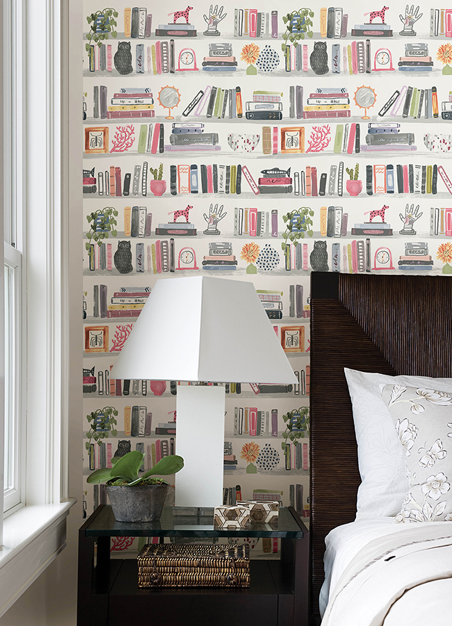 NUS4535 Painterly Pink Shelf Stories Novelty Peel and Stick Wallpaper