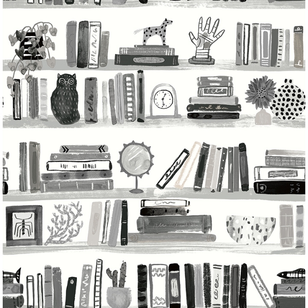 Picture of Painterly Black Shelf Stories Novelty Peel and Stick Wallpaper