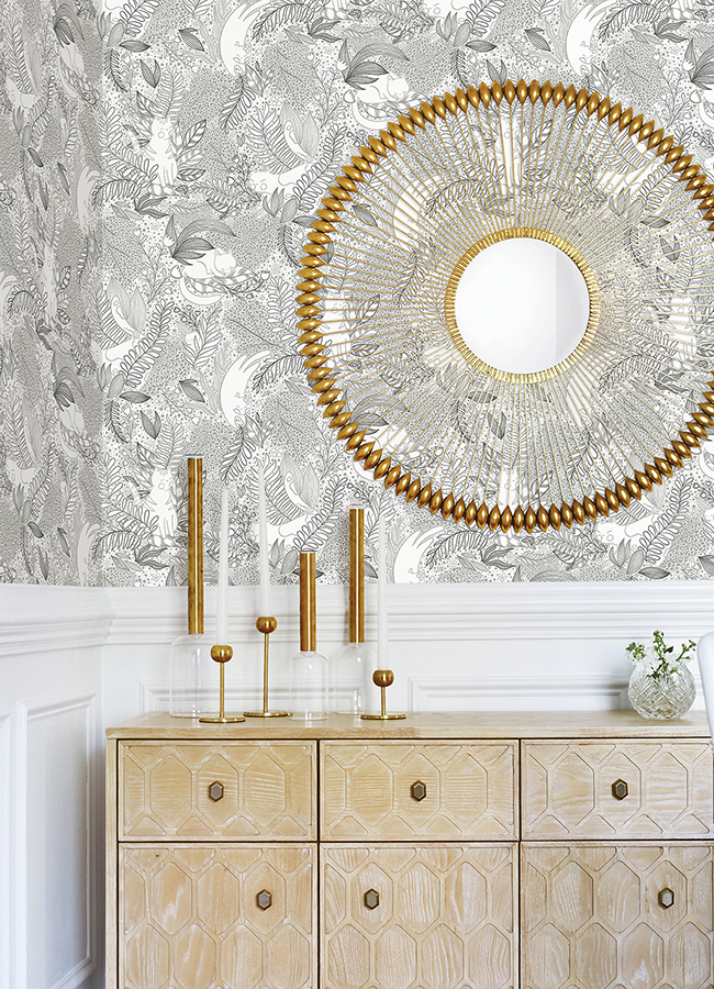 NUS4542 Botanical Black Gato Garden Novelty Peel and Stick Wallpaper