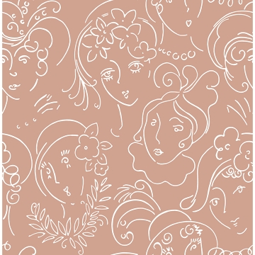 Picture of Lovely Terracotta Ladies Who Lunch Novelty Peel and Stick Wallpaper