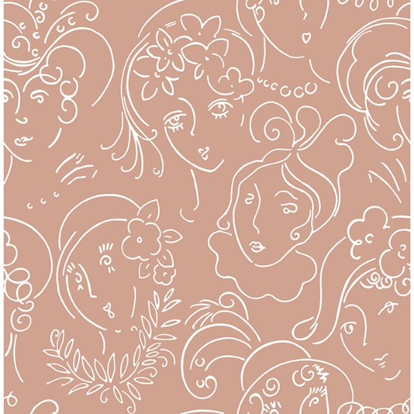 Picture of Lovely Terracotta Ladies Who Lunch Novelty Peel and Stick Wallpaper