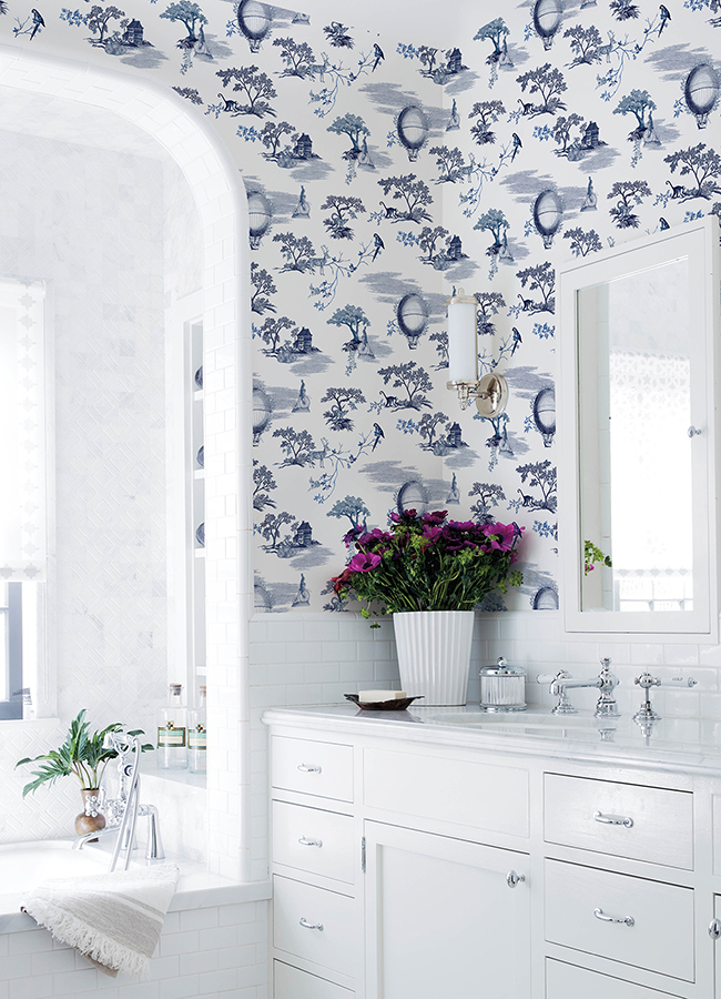 NUS4550 - Whimsy Navy Fairytale Toille Novelty Peel and Stick Wallpaper ...