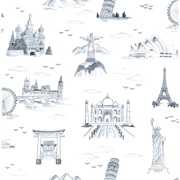 Picture of Landmark Navy Travelers Toille Novelty Peel and Stick Wallpaper