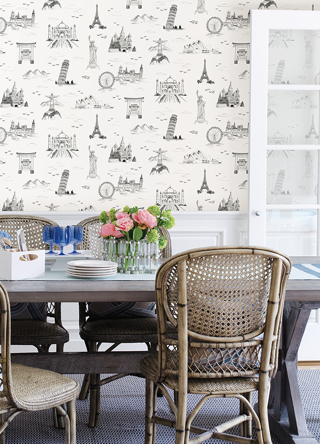 NUS4554 Landmark Travelers Toille Black Novelty Peel and Stick