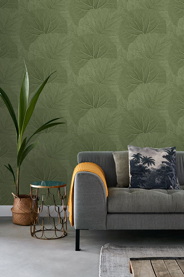 DD138995 - Xylem Olive Large Leaves Wallpaper - by ESTA Home