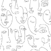 Picture of Sharona White Line Art Faces Wallpaper