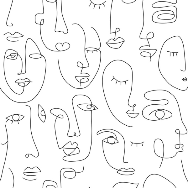 Picture of Sharona White Line Art Faces Wallpaper