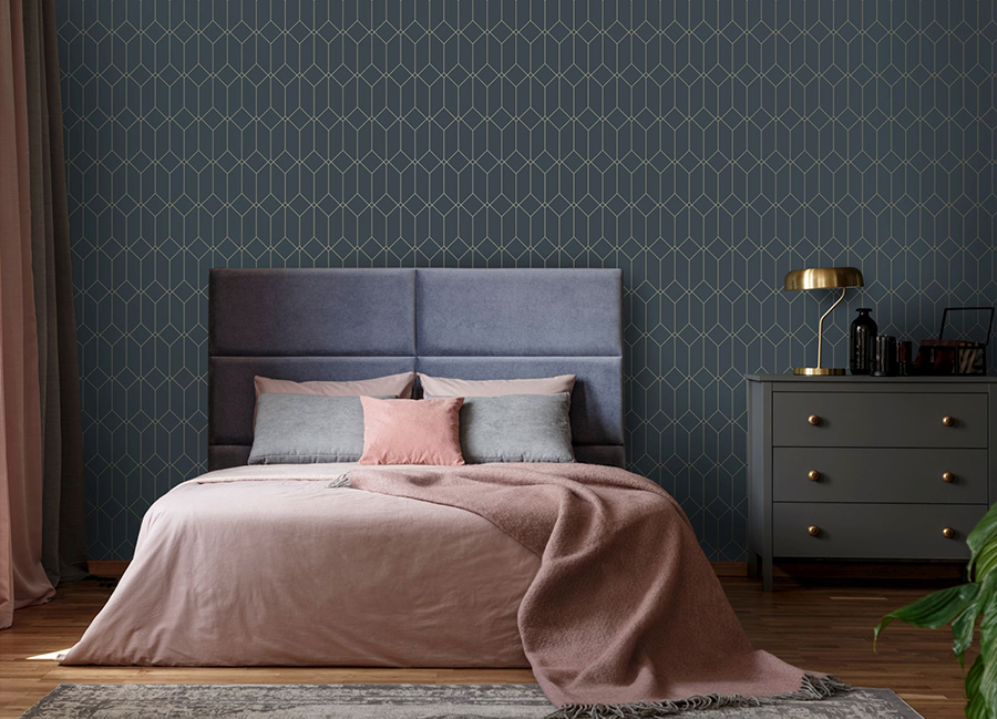 DD139225 - Trilliant Dark Blue Art Deco Motif Wallpaper - by ESTA Home