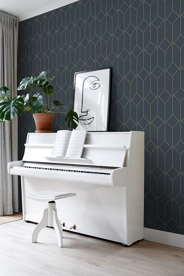 DD139225 Trilliant Dark Blue Art Deco Motif Wallpaper by ESTA Home