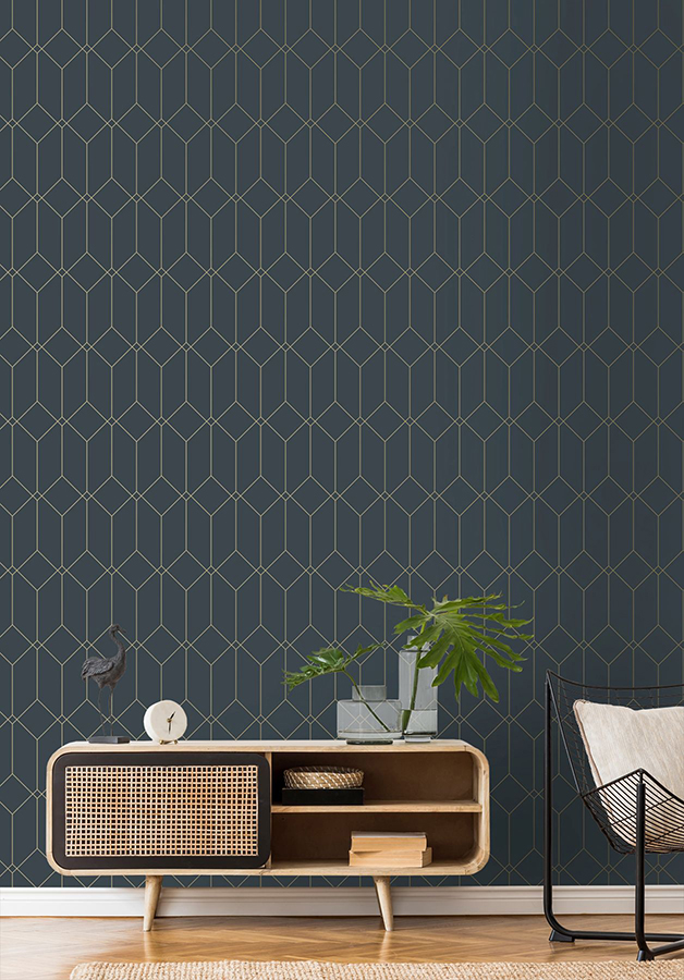 DD139225 - Trilliant Dark Blue Art Deco Motif Wallpaper - by ESTA Home