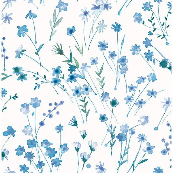 Picture of Heidi Blue Watercolor Florals Wallpaper