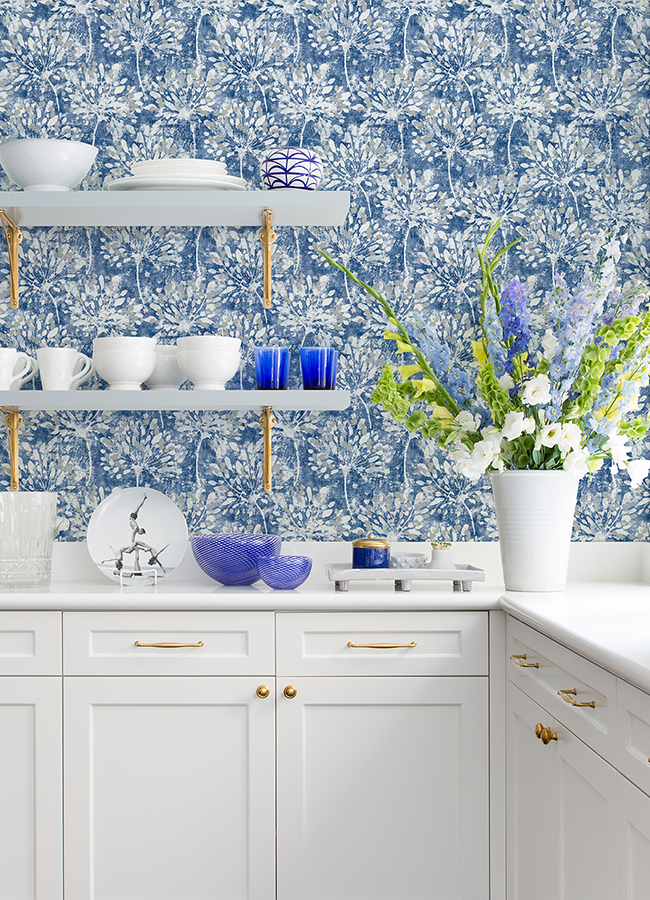 2980-26187 - Dori Blue Painterly Floral Wallpaper - by Advantage