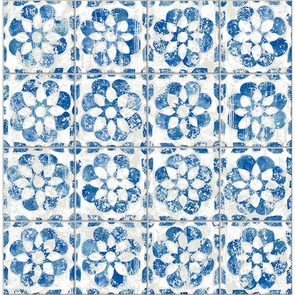 Picture of Izeda Blue Floral Tile Wallpaper