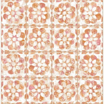 Picture of Izeda Coral Floral Tile Wallpaper