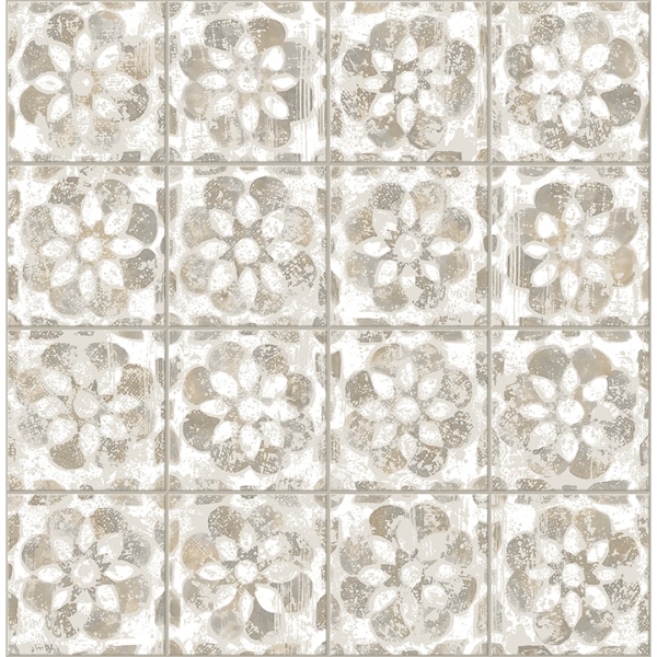 Picture of Izeda Taupe Floral Tile Wallpaper