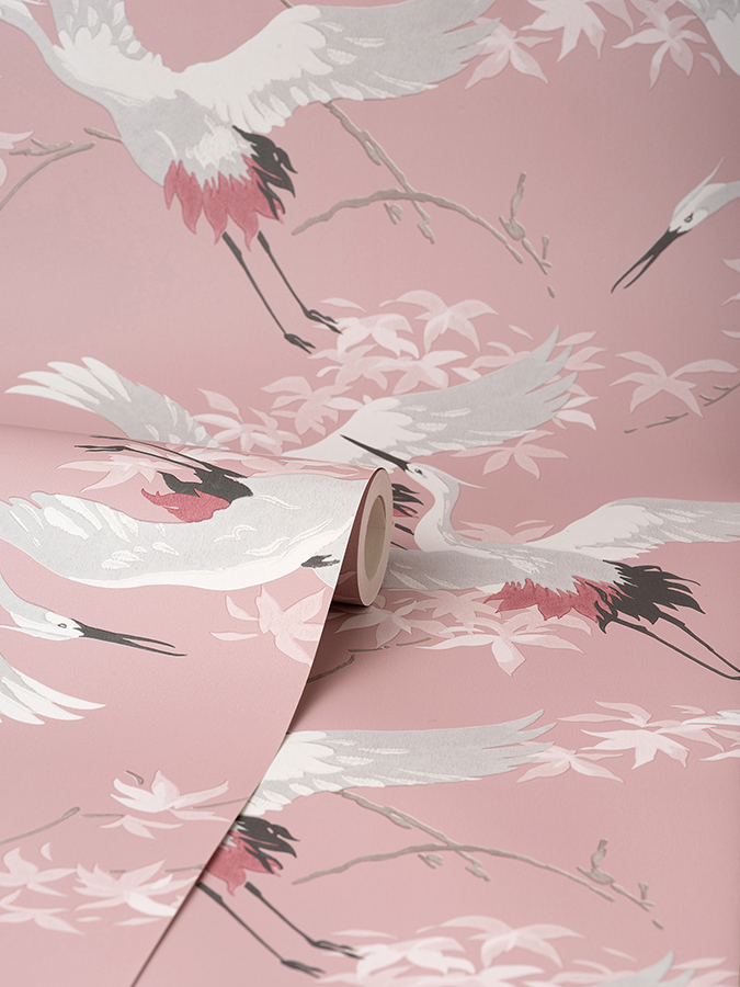 M1656 - Saura Pink Cranes Wallpaper - by Fine Decor