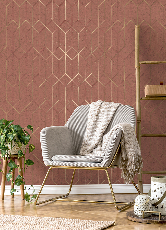 4125-26703 - Hayden Rasberry Concrete Trellis Wallpaper - by Advantage