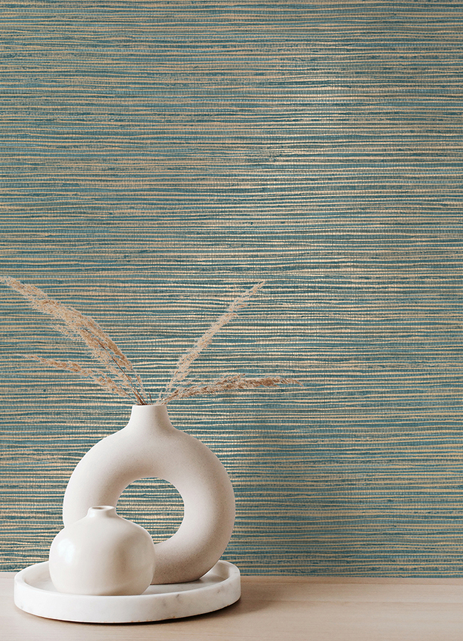 412526717 Alton Teal Faux Grasscloth Wallpaper by Advantage