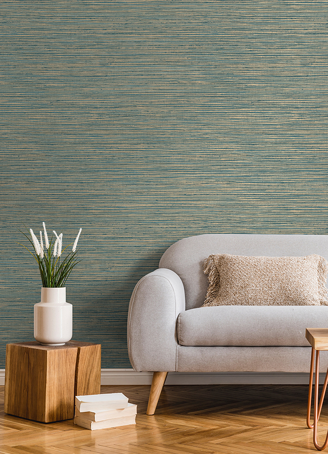 4125-26717 - Alton Teal Faux Grasscloth Wallpaper - by Advantage