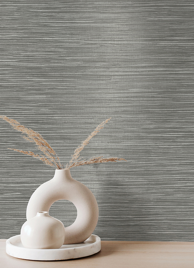 412526718 Alton Grey Faux Grasscloth Wallpaper by Advantage
