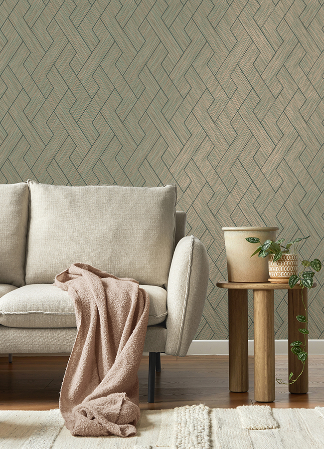 4125-26726 - Ember Copper Geometric Basketweave Wallpaper - by Advantage