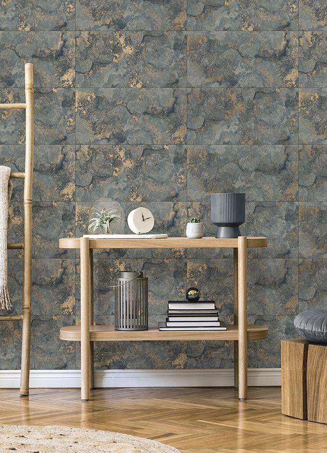 4125-26734 - Aria Slate Marbled Tile Wallpaper - by Advantage